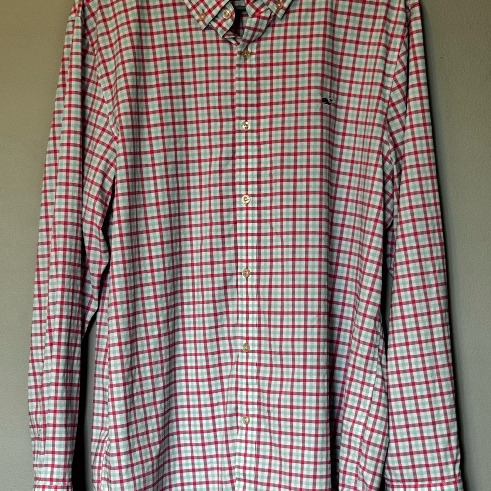 Vineyard Vines Pink and Green Casual Button Down Shirt